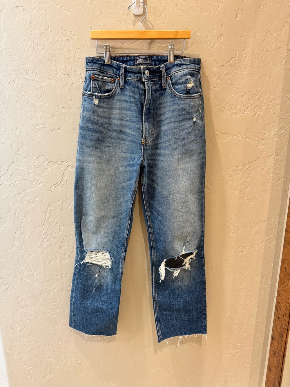 Abercrombie & Fitch Faded Blue Distressed Relaxed Jeans